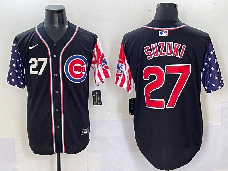 Men 2025 Chicago Cubs #27 Suzuki Black National Flags Nike MLB Jersey style 4->chicago cubs->MLB Jersey